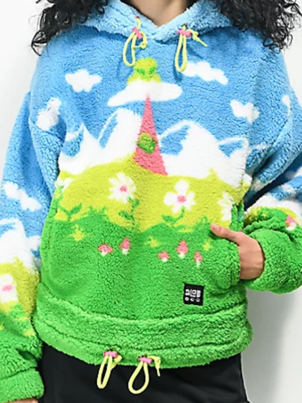 ALAB Plush Blue Sherpa Hoodie with Lime Trim size small Zumies